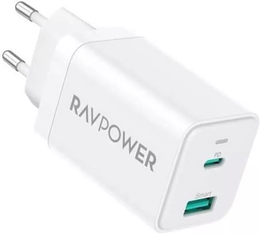 Síťová nabíječka RavPower RP-PC171, 45W, 3A, 1 x USB-A - 1 x USB-C, bílá