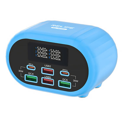 Nabíječka stanice Relife RL-309U, 72W, 5A, 2 x USB-C - 4 x USB-A, Modrá