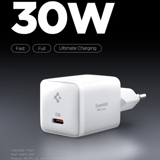 Síťová nabíječka Spigen EE301EU Essential, 30W, 3A, 1 x USB-C, Bílá ACH09492