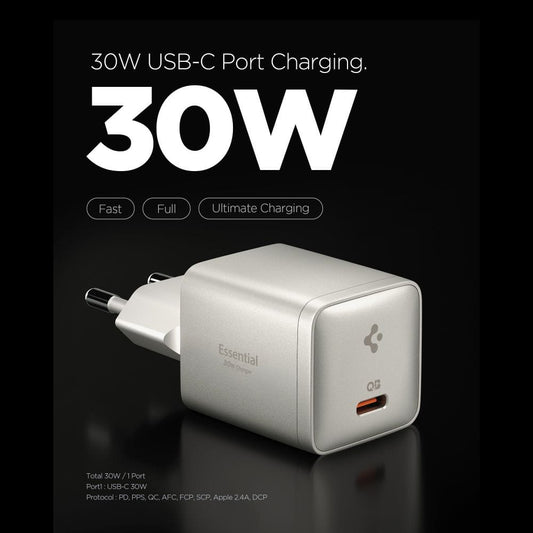 Síťová nabíječka Spigen EE301EU Essential, 30W, 3A, 1 x USB-C, Titanově šedá ACH10448