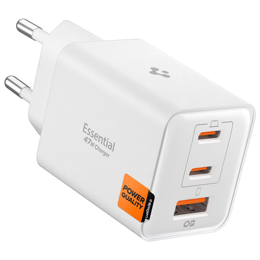 Síťová nabíječka Spigen EE473EU Essential, 47W, 3A, 1 x USB-A - 2 x USB-C, Bílá ACH09464