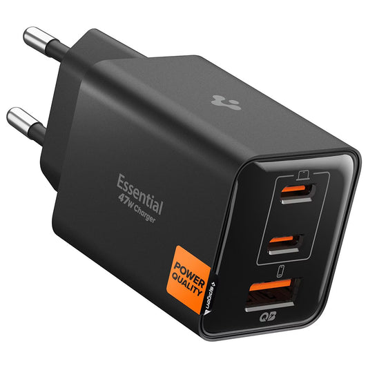 Síťová nabíječka Spigen EE473EU Essential, 47W, 3A, 1 x USB-A - 2 x USB-C, Černá ACH09465