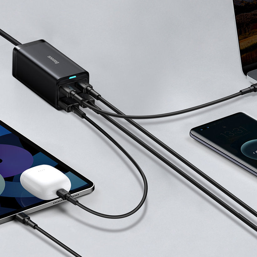 Nabíječka Baseus GaN3 Pro, 100W, 5A, 2 x USB-A - 2 x USB-C, Černá CCGP000101