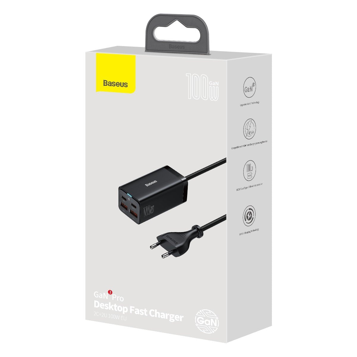 Nabíječka Baseus GaN3 Pro, 100W, 5A, 2 x USB-A - 2 x USB-C, Černá CCGP000101