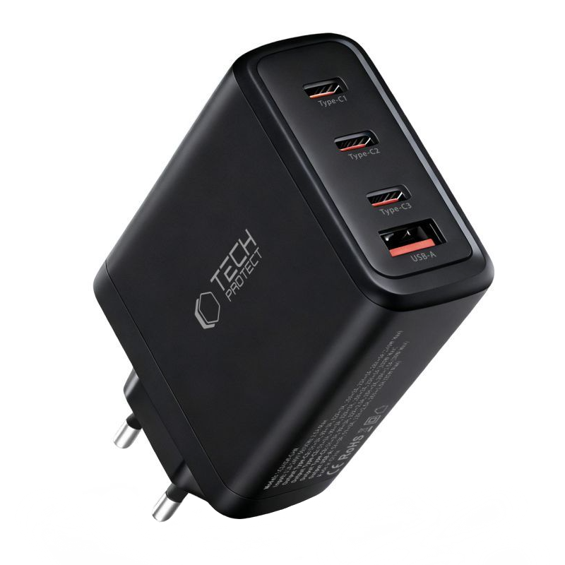 Síťová nabíječka Tech-Protect NC140W-GAN, 140W, 5A, 1 x USB-A - 3 x USB-C, černá