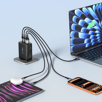 Síťová nabíječka Tech-Protect NC200W-GAN, 200W, 5A, 1 x USB-A - 3 x USB-C, Černá