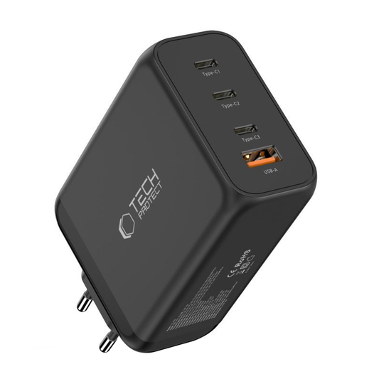 Síťová nabíječka Tech-Protect NC240W-GAN, 240W, 5A, 1 x USB-A - 3 x USB-C, Černá