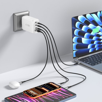 Síťová nabíječka Tech-Protect NC240W-GAN, 240W, 5A, 1 x USB-A - 3 x USB-C, Bílá