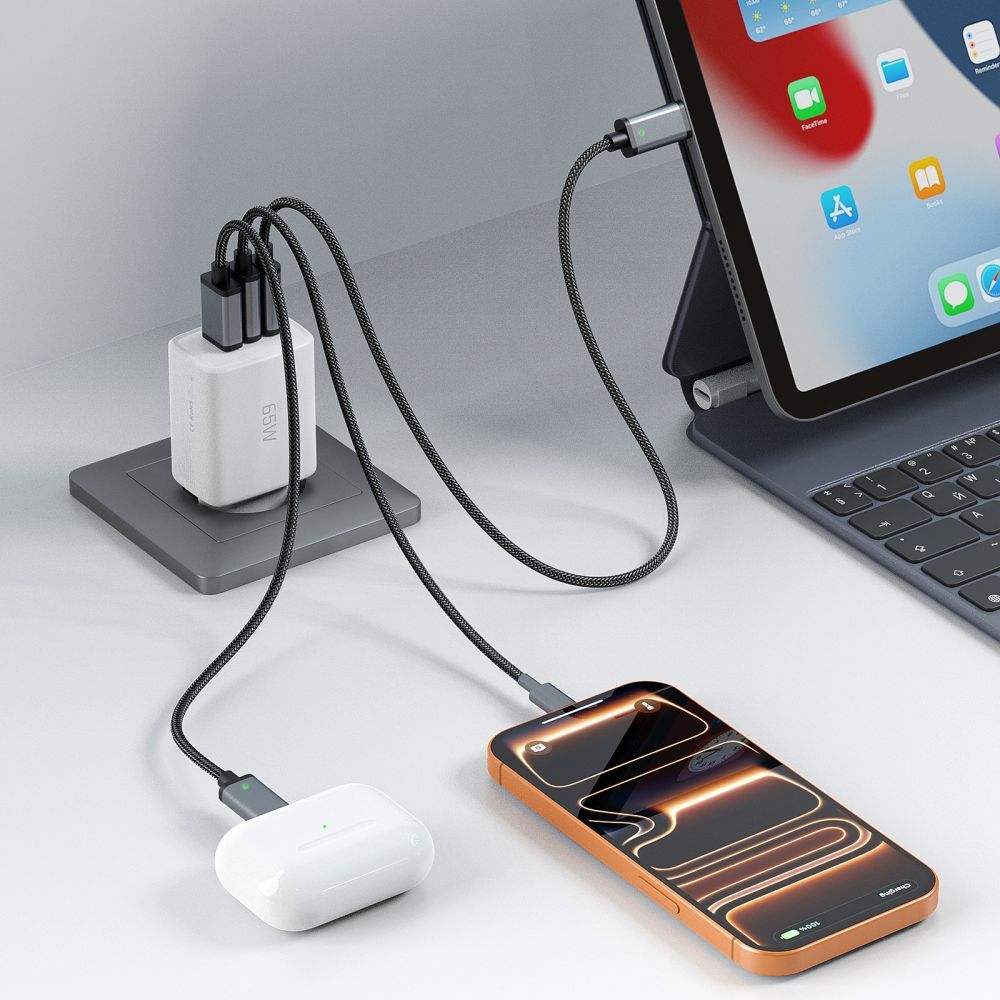 Síťová nabíječka Tech-Protect NCA65W, 65W, 3A, 1 x USB-A - 2 x USB-C, Bílá
