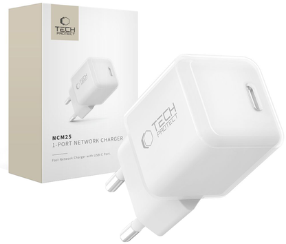 Síťová nabíječka Tech-Protect NCM25, 25W, 3A, 1 x USB-C, bílá