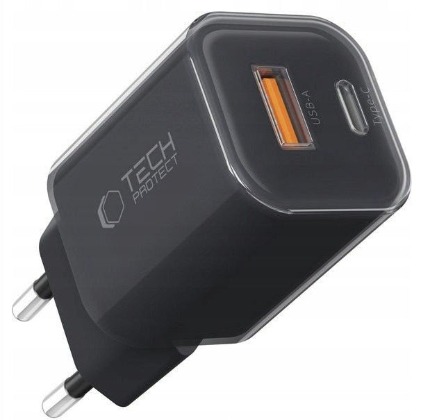Síťová nabíječka Tech-Protect NCM33W, 33W, 3A, 1 x USB-A - 1 x USB-C, Černá