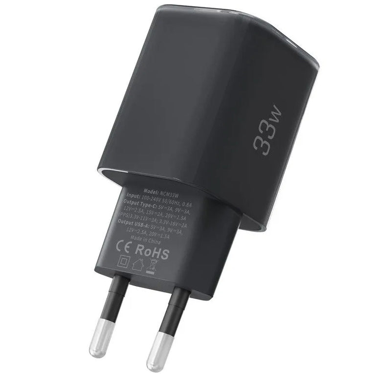 Síťová nabíječka Tech-Protect NCM33W, 33W, 3A, 1 x USB-A - 1 x USB-C, Černá