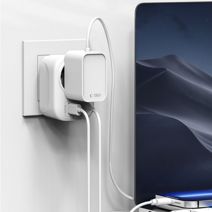 Tech-Protect TA100 Travel US Network Charger, 20W, 3A, 1 x Schuko - 1 x USB-A - 1 x USB-C, White