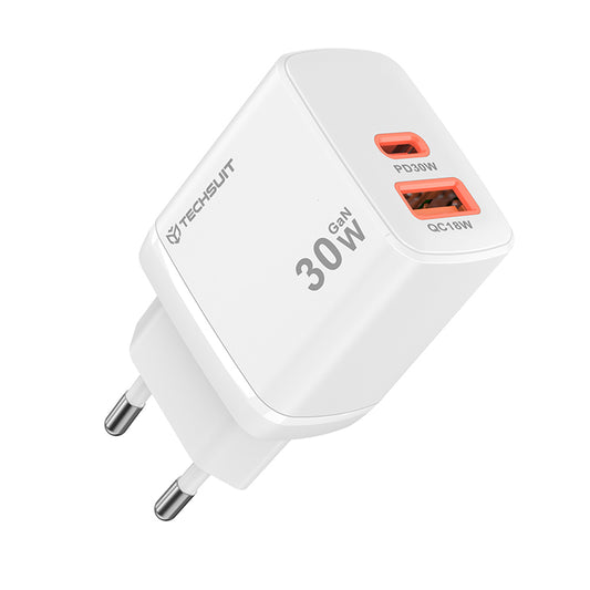 Síťová nabíječka Techsuit CH1 Duonix, 30W, 3A, 1 x USB-A - 1 x USB-C, Bílá