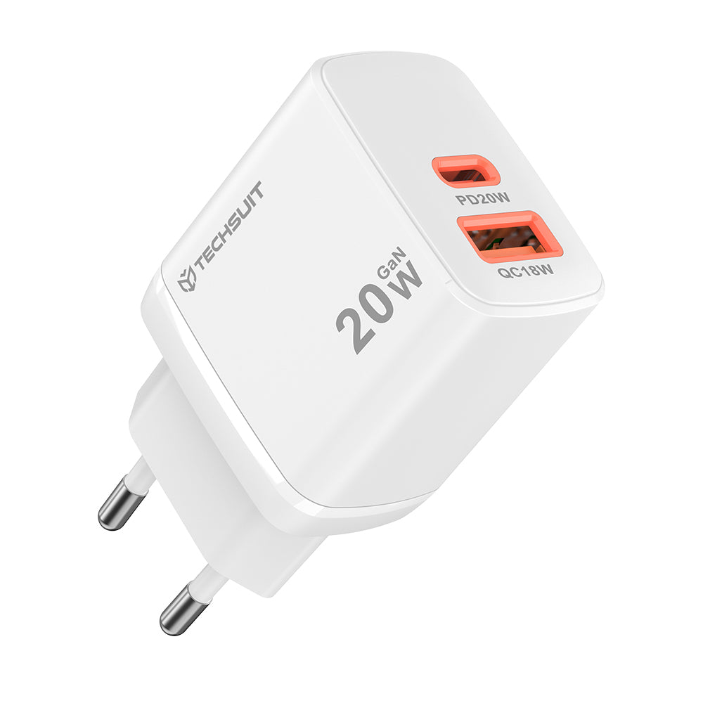 Síťová nabíječka Techsuit CH2 Duonix, 20W, 3A, 1 x USB-A - 1 x USB-C, Bílá