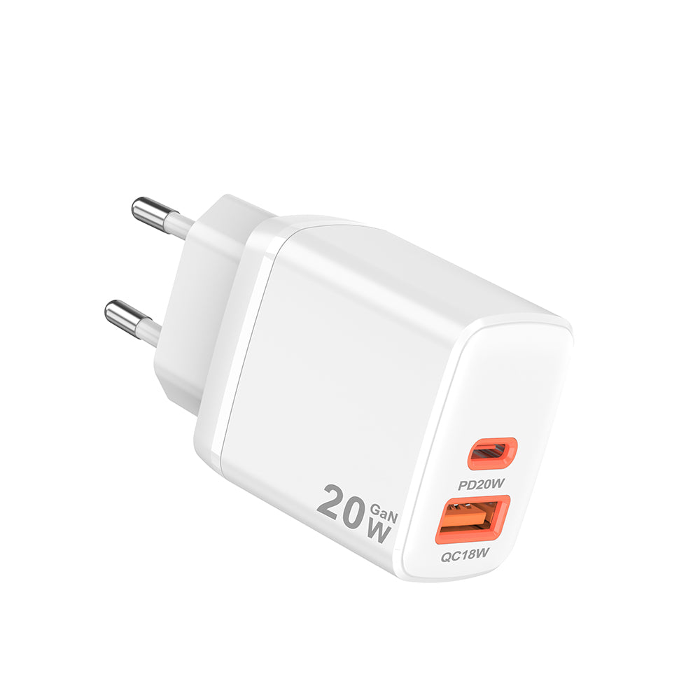 Síťová nabíječka Techsuit CH2 Duonix, 20W, 3A, 1 x USB-A - 1 x USB-C, Bílá