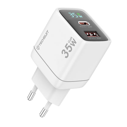 Síťová nabíječka Techsuit CH3 LEDChargX Display, 35W, 3A, 1 x USB-A - 1 x USB-C, Bílá