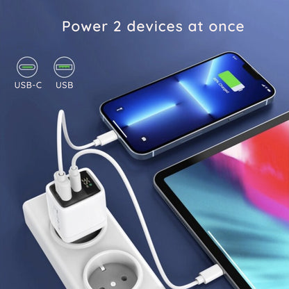 Síťová nabíječka Techsuit CH3 LEDChargX Display, 35W, 3A, 1 x USB-A - 1 x USB-C, Bílá