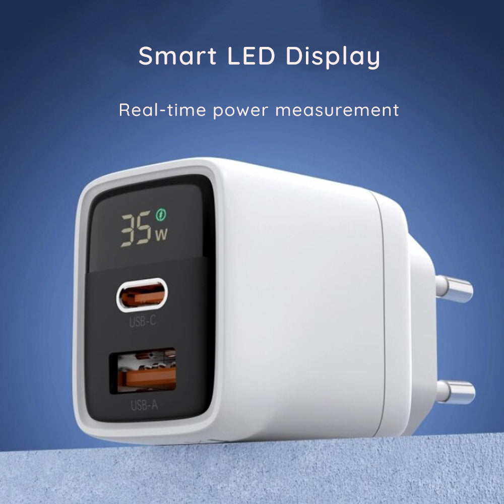 Síťová nabíječka Techsuit CH3 LEDChargX Display, 35W, 3A, 1 x USB-A - 1 x USB-C, černá