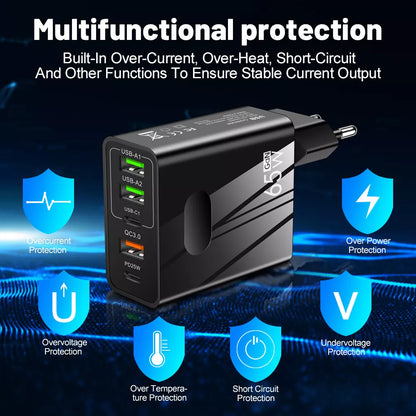 Síťová nabíječka Techsuit CHC1 PentaXPower, 25W, 3A, 3 x USB-A - 2 x USB-C, Bílá