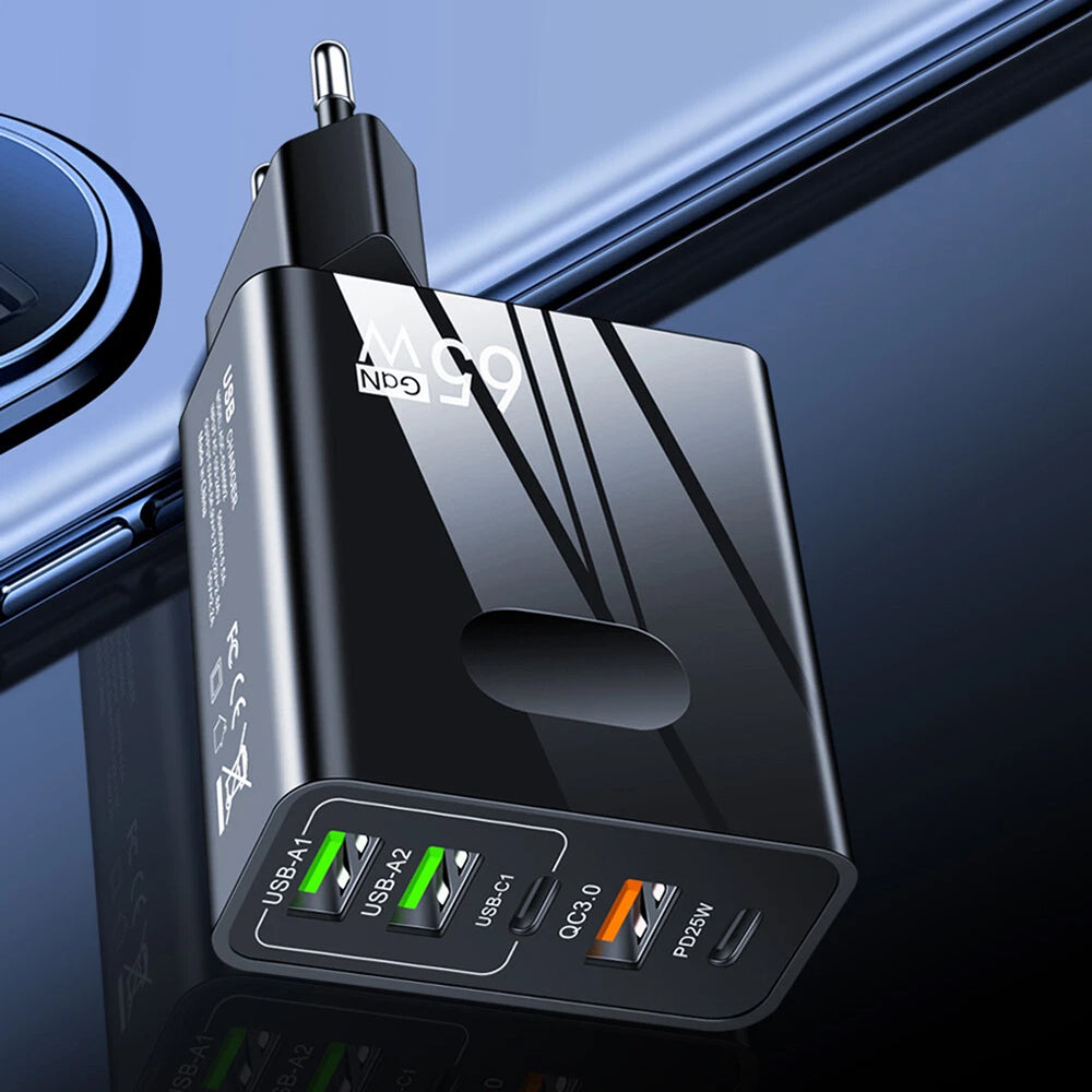 Síťová nabíječka Techsuit CHC1 PentaXPower, 25W, 3A, 3 x USB-A - 2 x USB-C, černá