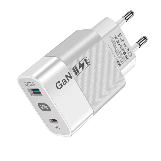 Síťová nabíječka Techsuit CHPD131, 65W, 3.25A, 1 x USB-A - 1 x USB-C, Bílá