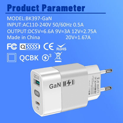 Síťová nabíječka Techsuit CHPD131, 65W, 3.25A, 1 x USB-A - 1 x USB-C, Bílá