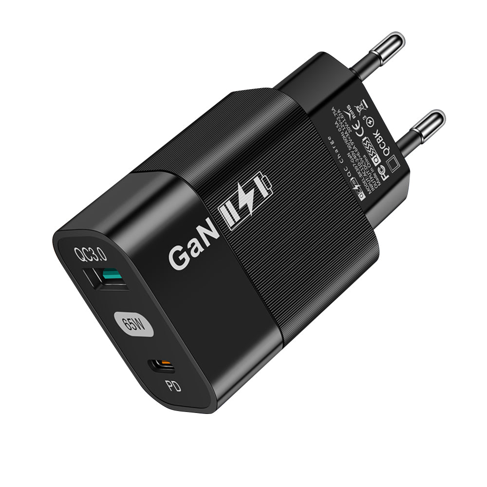 Síťová nabíječka Techsuit CHPD131, 65W, 3.25A, 1 x USB-A - 1 x USB-C, Černá