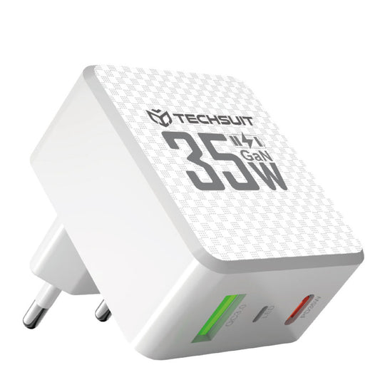Síťová nabíječka Techsuit CHPD173 Tiny, 35W, 3A, 1 x USB-A - 1 x USB-C, bílá