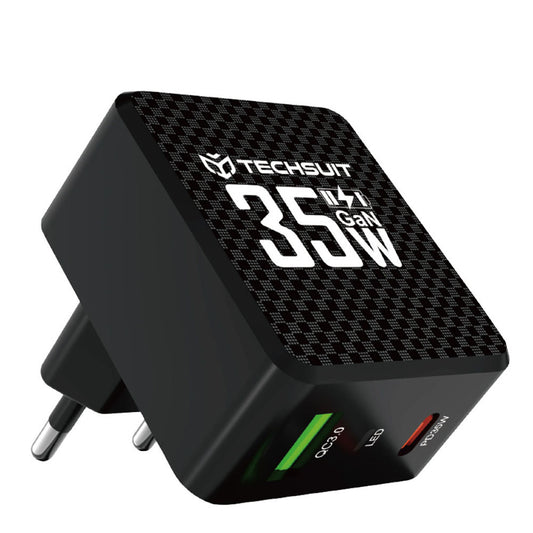Síťová nabíječka Techsuit CHPD173 Tiny, 35W, 3A, 1 x USB-A - 1 x USB-C, černá