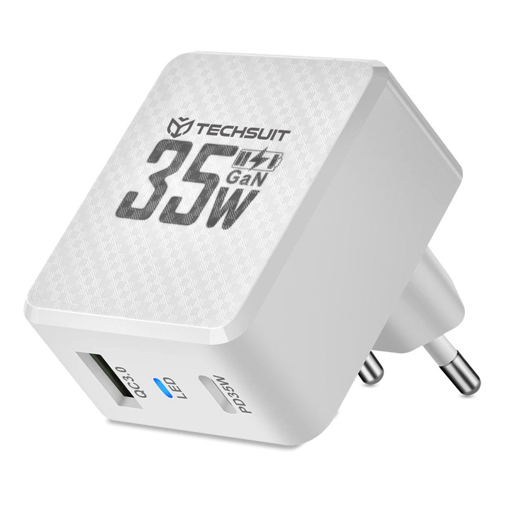 Síťová nabíječka Techsuit CHPD173 Tiny, 35W, 3A, 1 x USB-A - 1 x USB-C, bílá