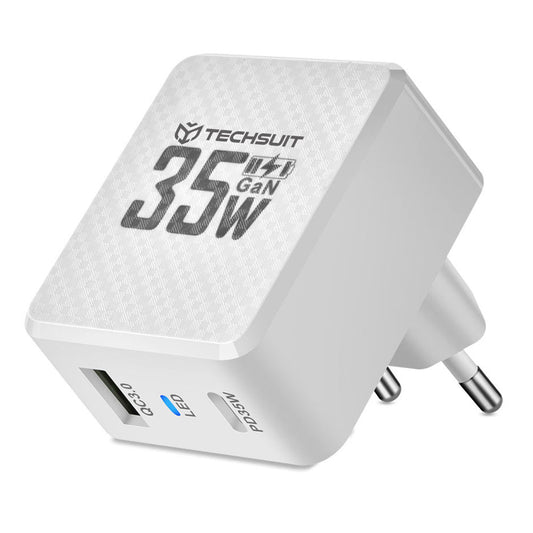 Síťová nabíječka Techsuit CHPD173 Tiny, 35W, 3A, 1 x USB-A - 1 x USB-C, bílá