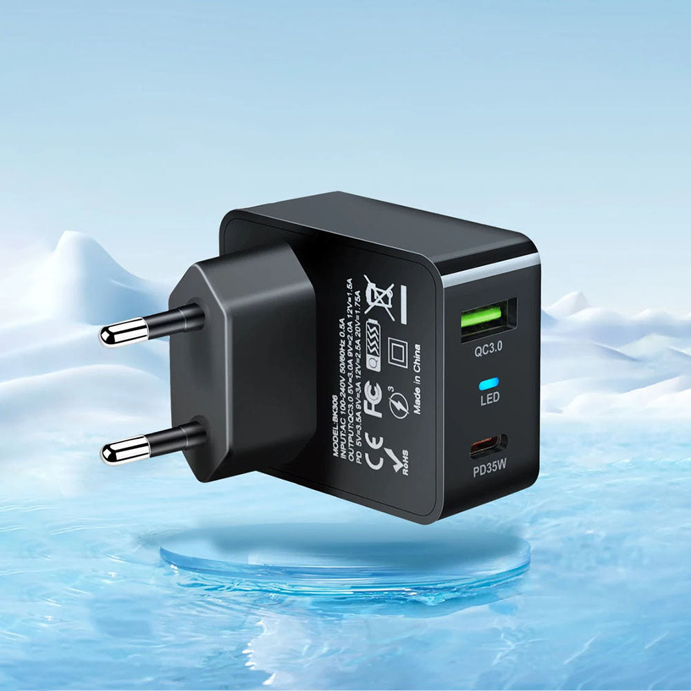 Síťová nabíječka Techsuit CHPD173 Tiny, 35W, 3A, 1 x USB-A - 1 x USB-C, bílá