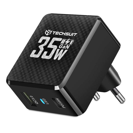 Síťová nabíječka Techsuit CHPD173 Tiny, 35W, 3A, 1 x USB-A - 1 x USB-C, černá