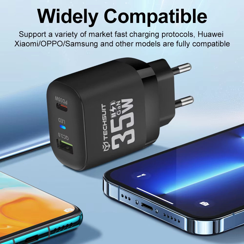 Síťová nabíječka Techsuit CHPD174, 35W, 3A, 1 x USB-A - 1 x USB-C, Bílá