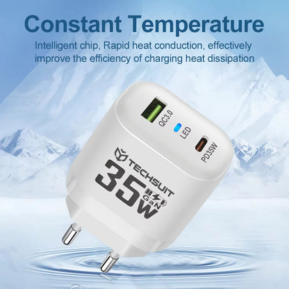 Síťová nabíječka Techsuit CHPD174, 35W, 3A, 1 x USB-A - 1 x USB-C, Bílá
