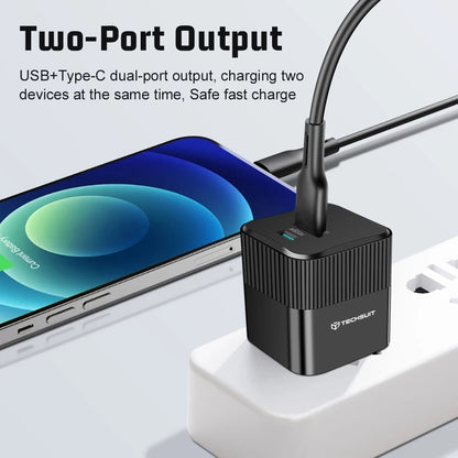 Síťová nabíječka Techsuit CHPD216 Tiny, 25W, 3A, 1 x USB-A - 1 x USB-C, bílá