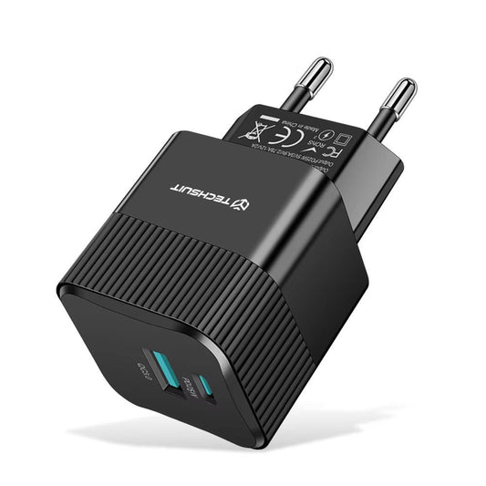 Síťová nabíječka Techsuit CHPD216 Tiny, 25W, 3A, 1 x USB-A - 1 x USB-C, černá