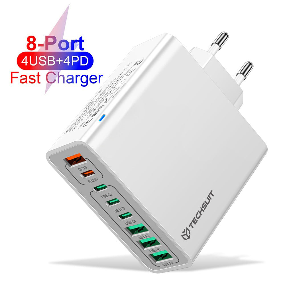 Síťová nabíječka Techsuit CHPD224, 65W, 3.25A, 4 x USB-A - 4 x USB-C, Bílá