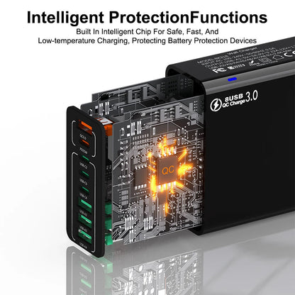 Síťová nabíječka Techsuit CHPD224, 65W, 3.25A, 4 x USB-A - 4 x USB-C, Bílá