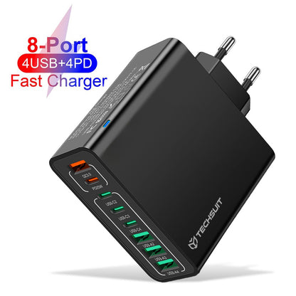 Síťová nabíječka Techsuit CHPD224, 65W, 3.25A, 4 x USB-A - 4 x USB-C, černá