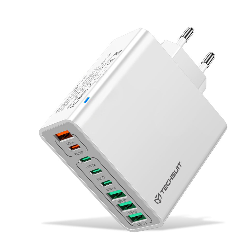 Síťová nabíječka Techsuit CHPD224, 65W, 3.25A, 4 x USB-A - 4 x USB-C, Bílá