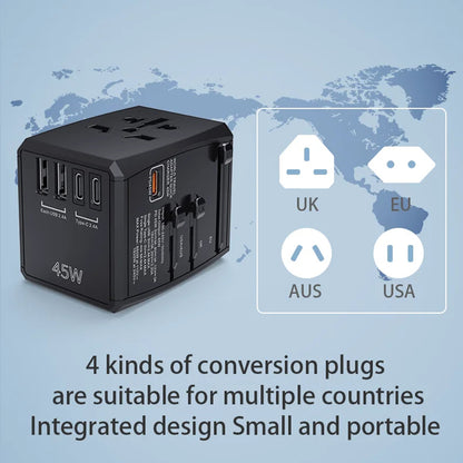 Síťová nabíječka Techsuit HHT905 Travel, 45W, 3A, 2 x USB-A - 2 x USB-C, Černá