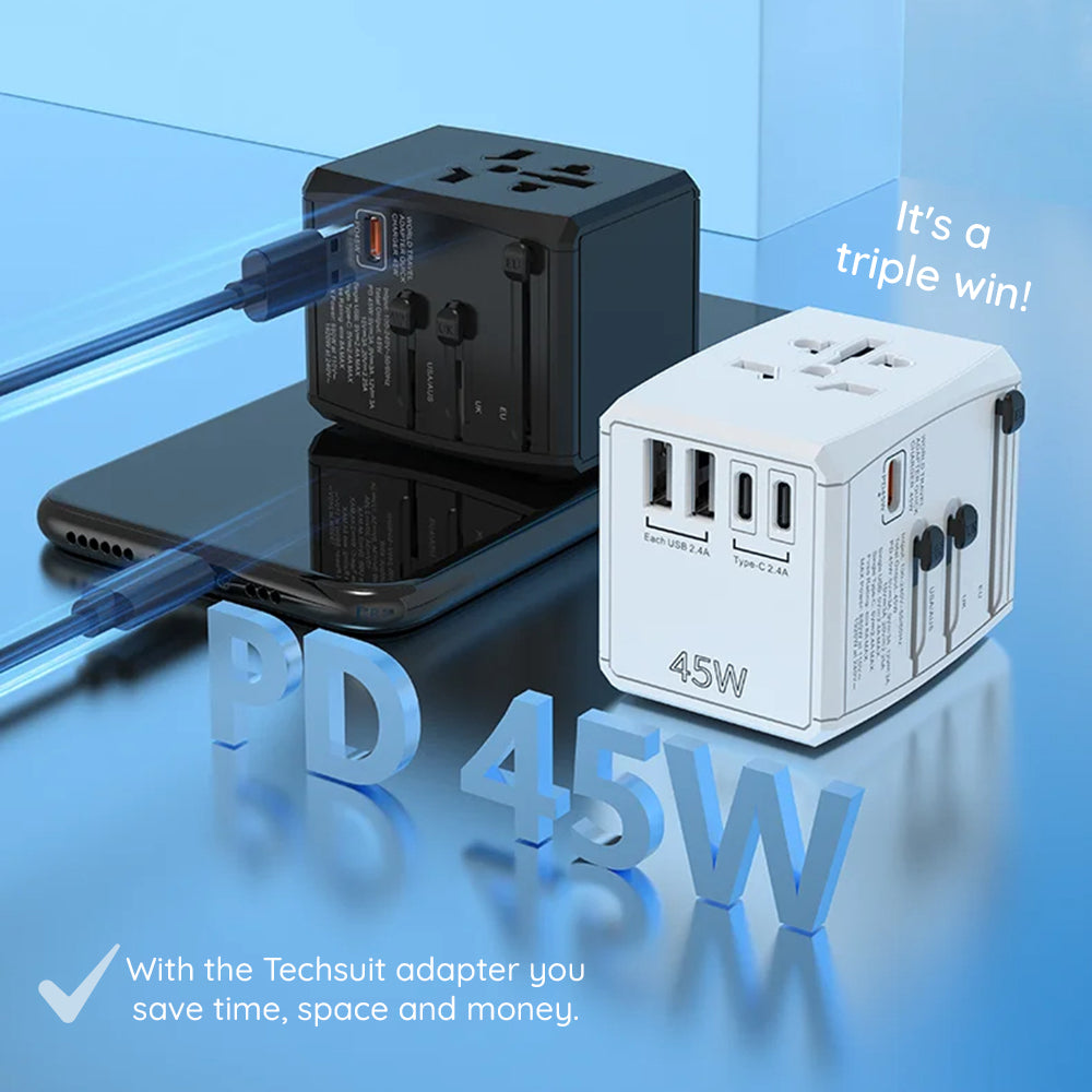 Síťová nabíječka Techsuit HHT905 Travel, 45W, 3A, 2 x USB-A - 2 x USB-C, Černá
