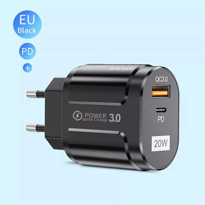 Síťová nabíječka Techsuit Premium, 20W, 3A, 1 x USB-A - 1 x USB-C, Černá CHPD038