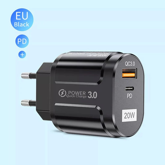 Síťová nabíječka Techsuit Premium, 20W, 3A, 1 x USB-A - 1 x USB-C, Černá CHPD038