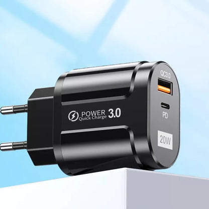 Síťová nabíječka Techsuit Premium, 20W, 3A, 1 x USB-A - 1 x USB-C, Černá CHPD038