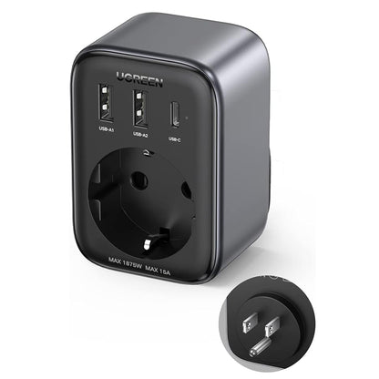 Síťová nabíječka UGREEN 15289 US, 30W, 3A, 2 x USB-A - 1 x USB-C - 1 x Schuko, černá