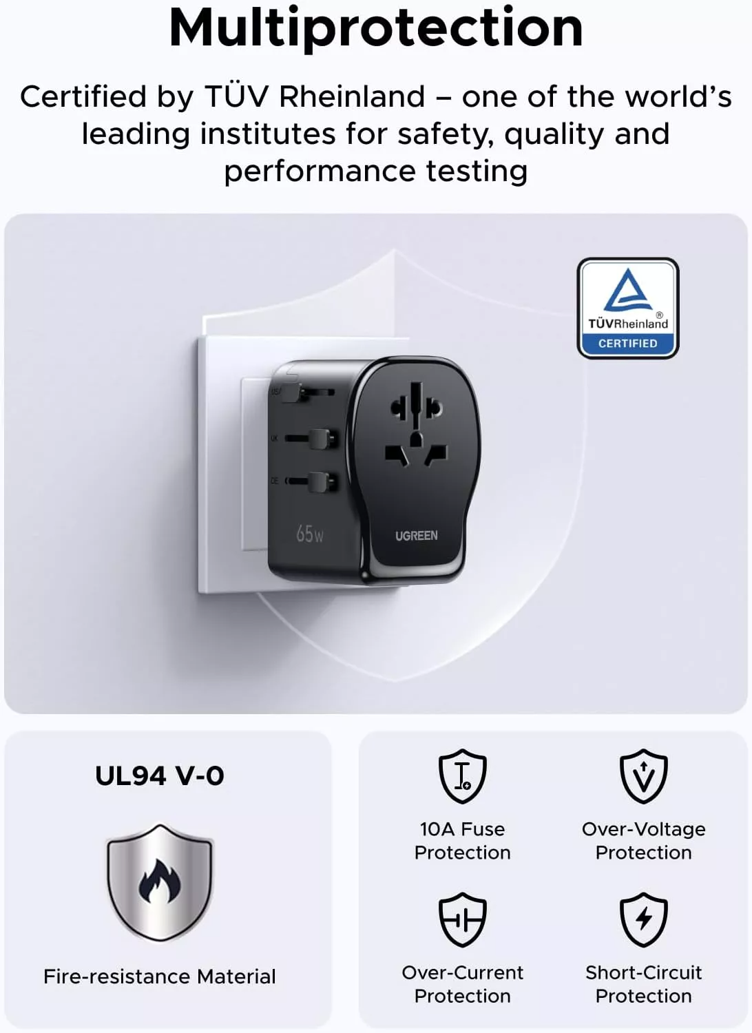 Síťová nabíječka UGREEN Travel S550 (55001), 65W, 3,25A, 1 x USB-A - 2 x USB-C, černá