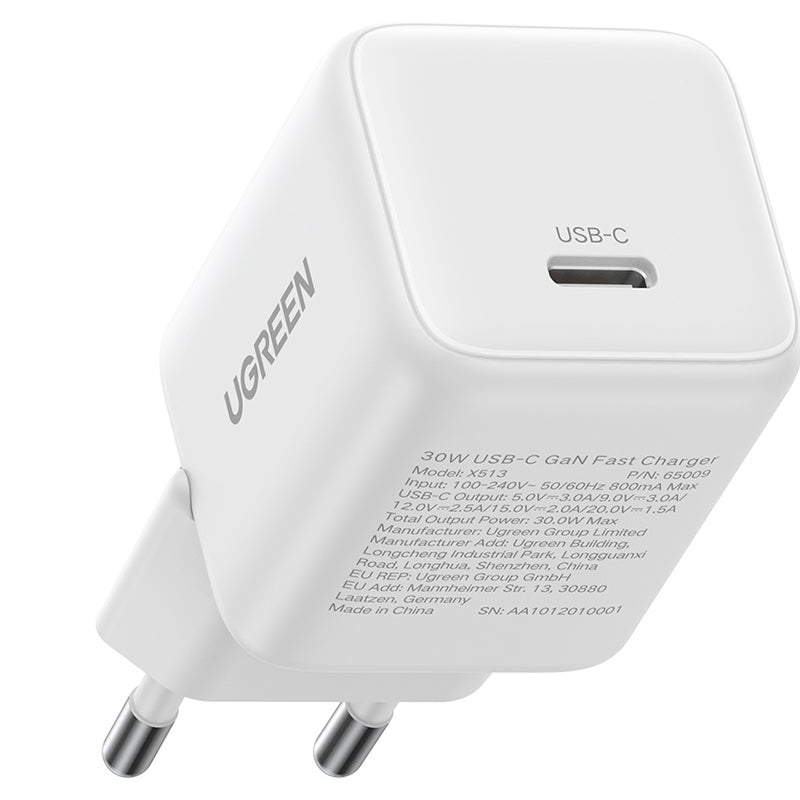 Síťová nabíječka UGREEN X513, 30W, 3A, 1 x USB-C, Bílá